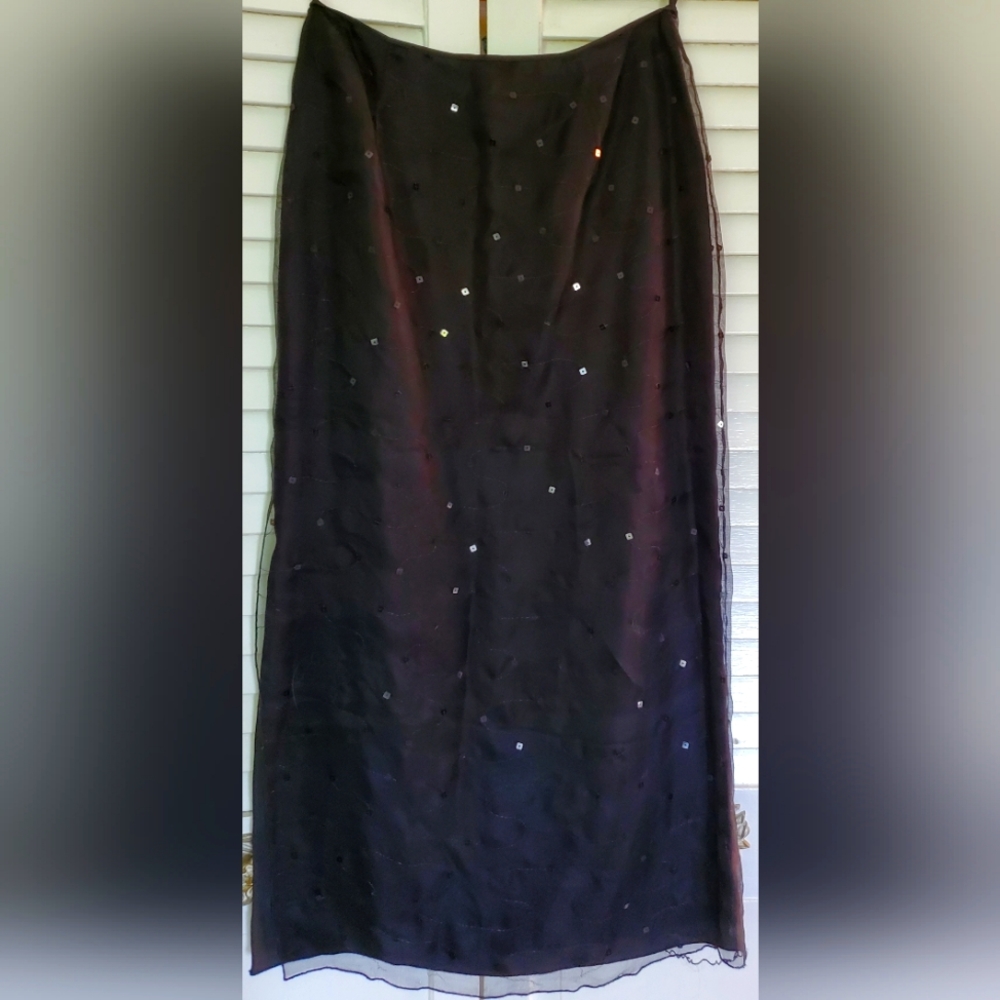 GIORGIO ARMANI BLACK SHEER SILK & SEQUINS LONG MAXI SKIRT BRAND NEW VINTAGE sz 4